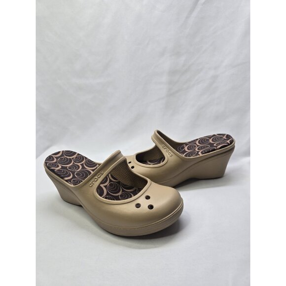 Crocs Frances Mary Jane Wedge Mule Slip On Shoes Beige Comfort Women’s Size 9 - Picture 8 of 11